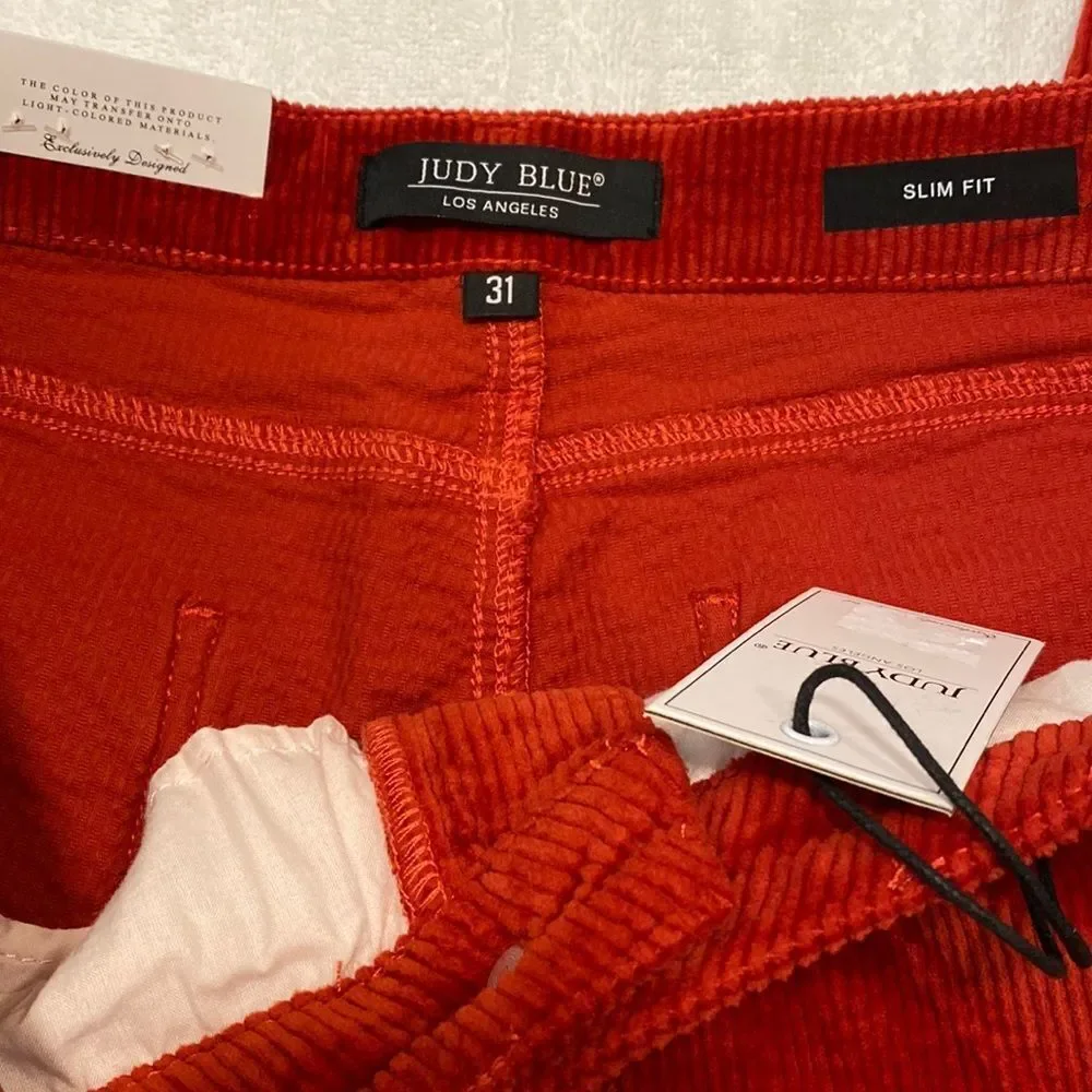 Judy Blue Slim Fit High Waist Rust Cotton Stretch Corduroy Jeans Size 31